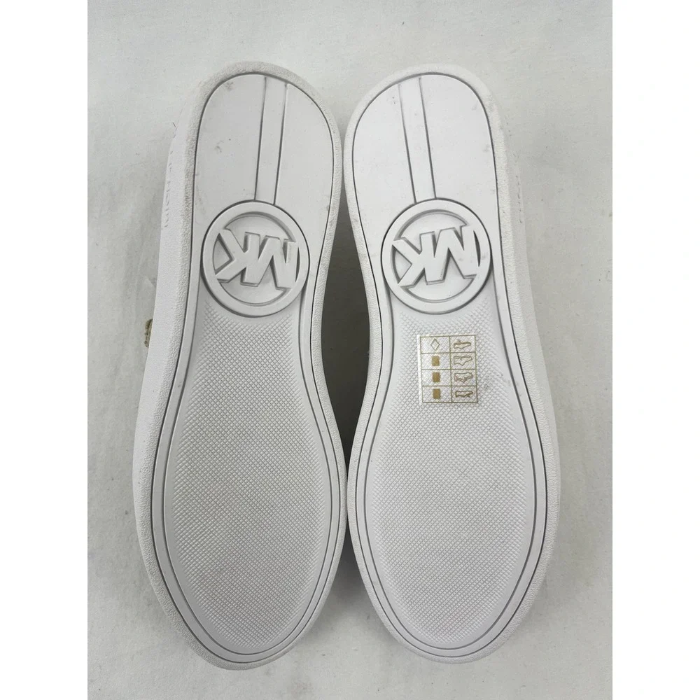 Michael Kors Bodie Womens‎ 7 M Gold Metallic Knit Slip On Sneaker Logo Excellent